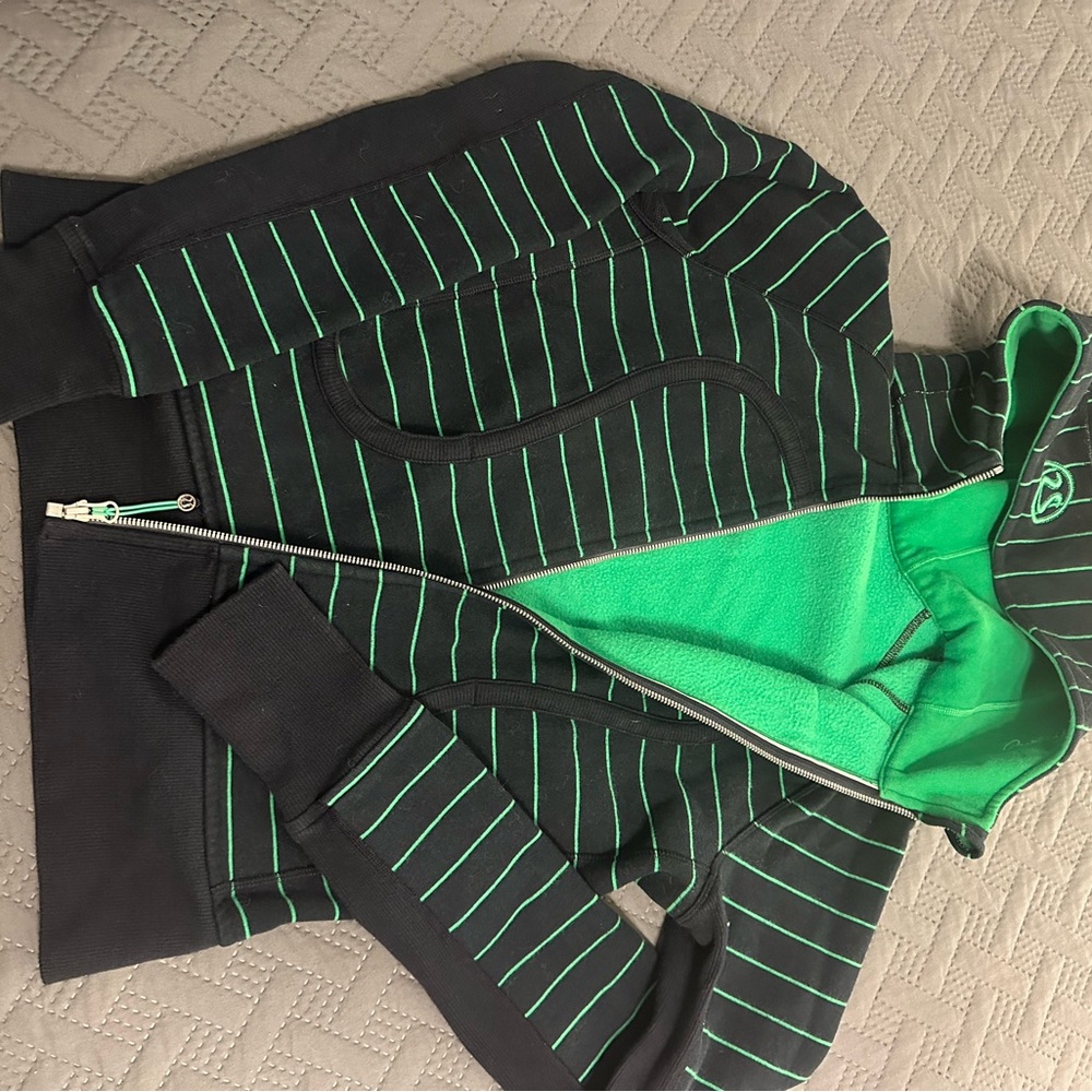 Lululemon Athletica Black and Green Striped Scuba Hoodie